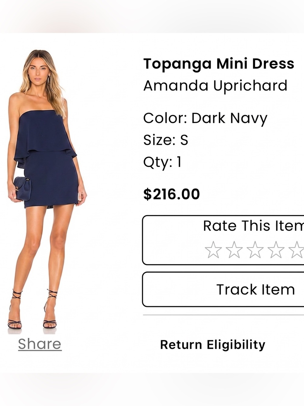 Amanda Uprichard Topanga Navy Strapless Layered Overlay Mini Dress $216 - Picture 8 of 8